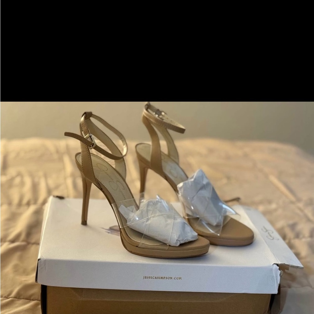 Jessica Simpson Tan Suede Heels with Ankle Strap